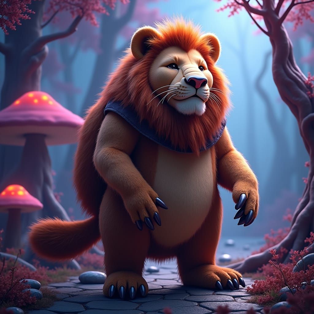 Lion in Beaver Costume, Hyper-Realistic Fantasy Art