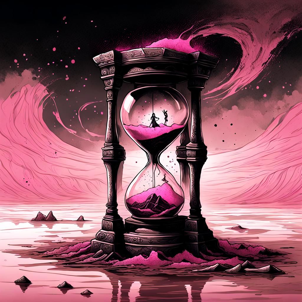 Shattered Hourglass: Dark Fantasy Art with Ghosts