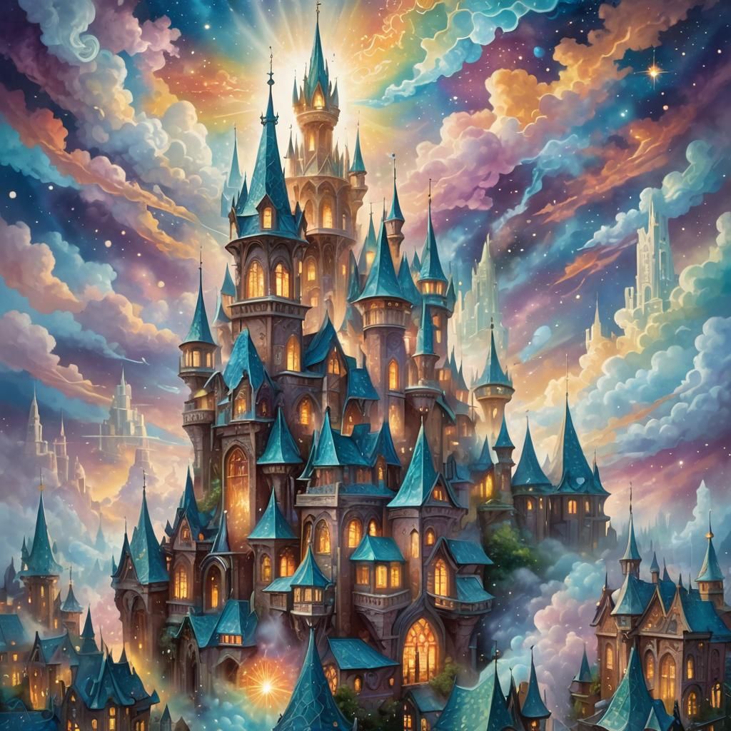 Crystal City in Clouds: Ethereal Fantasy Art
