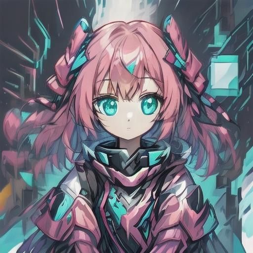 Cyberpunk Girl in Futuristic City, Anime Style