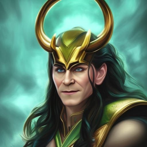Detailed Loki Portrait in Fantasy Splash Art Style