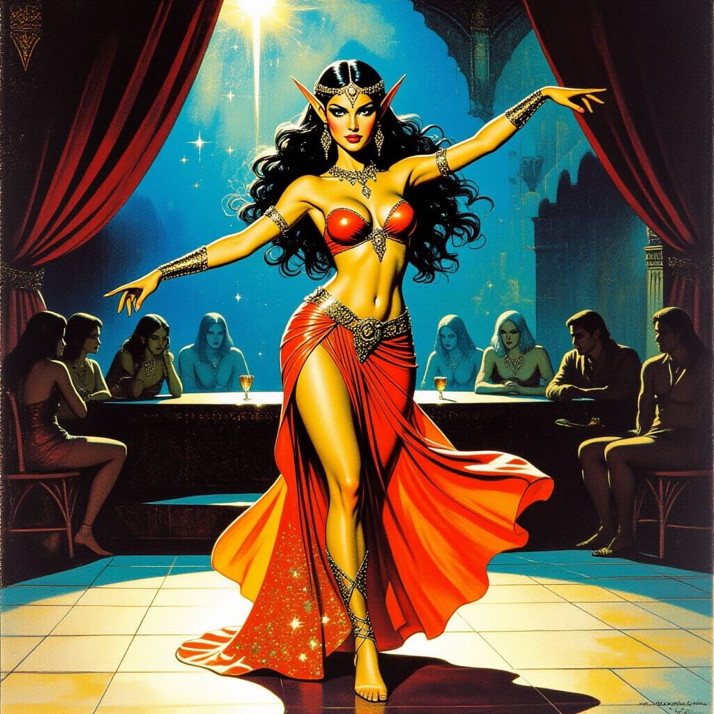 Elven Dancer on Stage: 1970s Pulp Fantasy