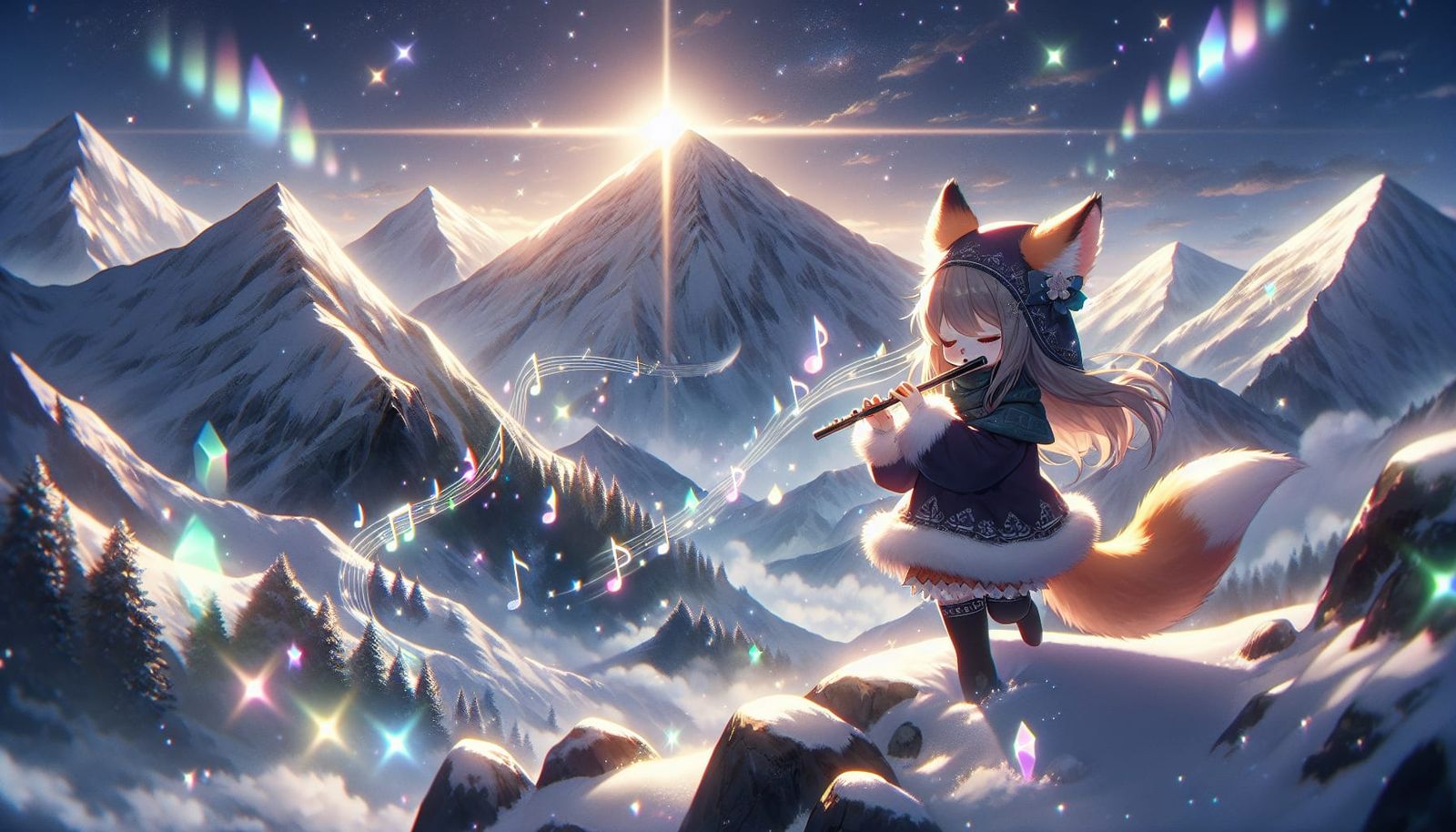 Anime Fox Girl's Moonlit Mountain Melody