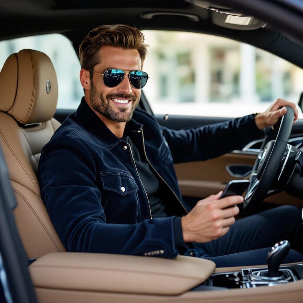 Stylish Man in BMW with Dynamic Lighting