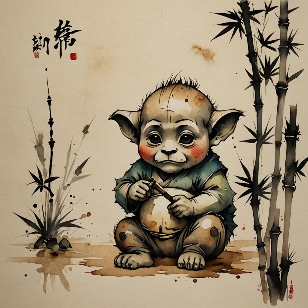 Baby Troll in Japanese Alcohol Ink Art