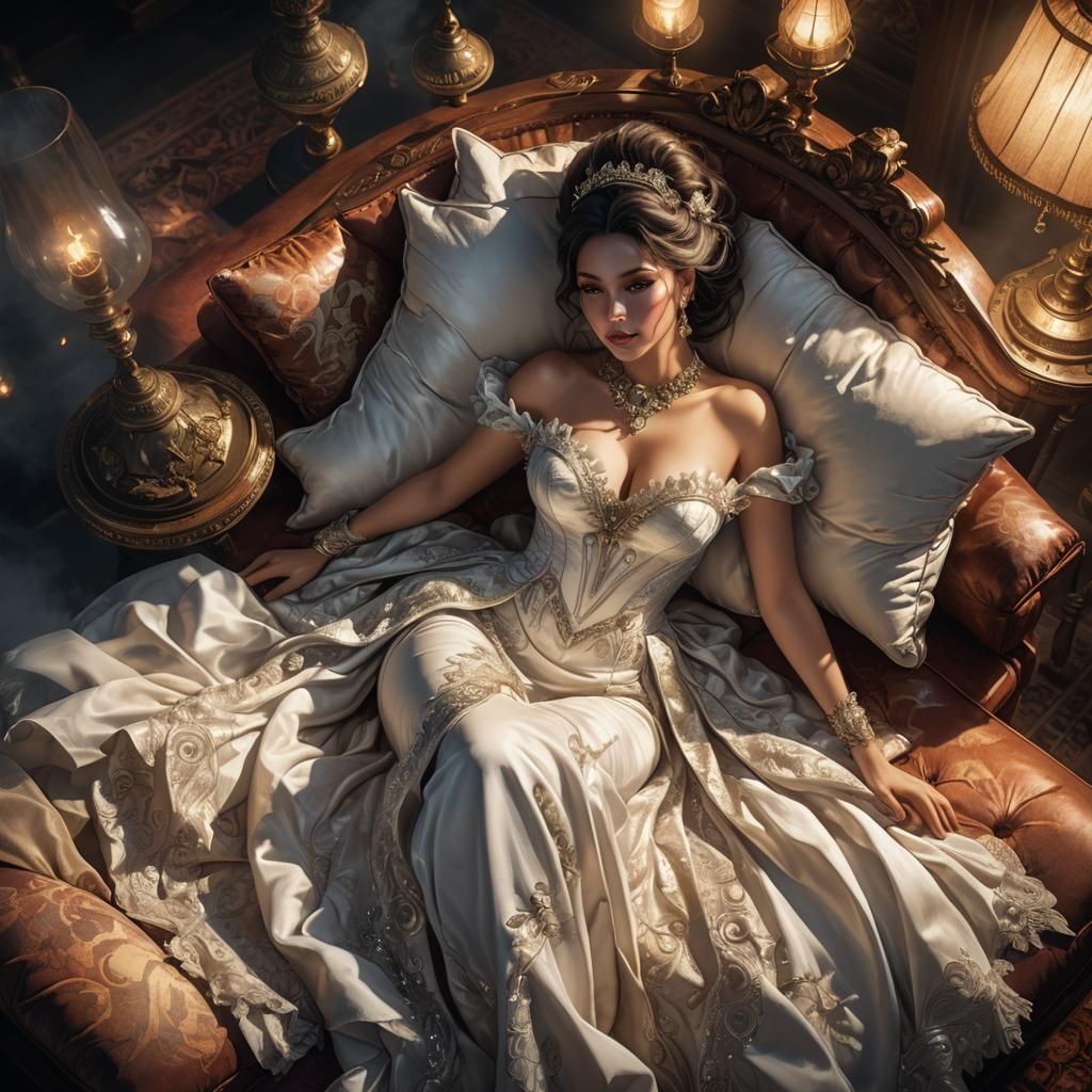 Courtesan in White Dress: Fantastical Concept Art