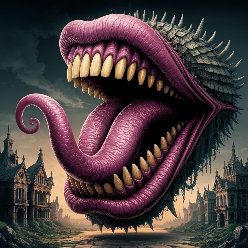 Dark Fantasy Tongue Monster in Frank Frazetta Style