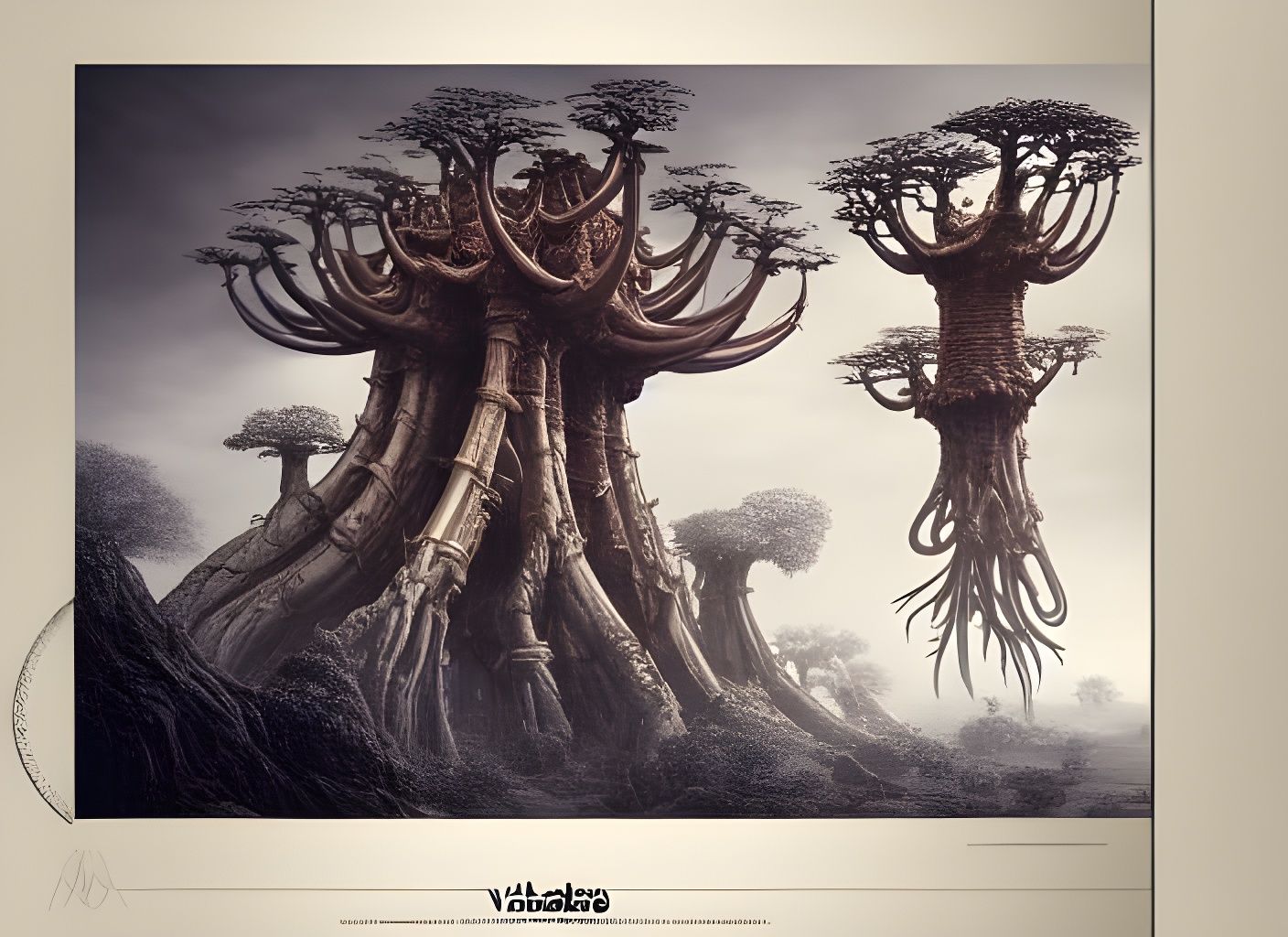 Mechanical Baobab Grove in Hyper-Realism