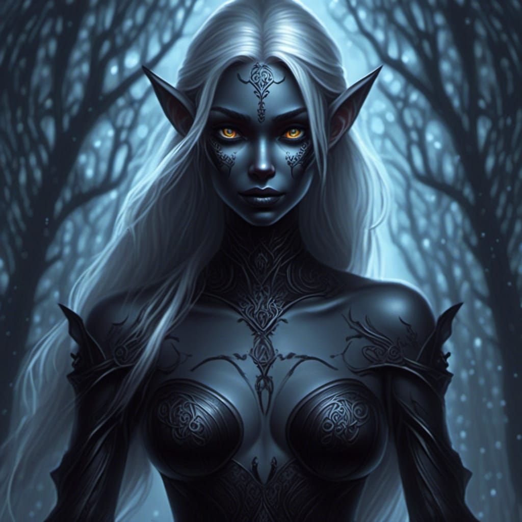 Female Christmas drow elf with skin of a matte black so dark it seems to be a shadow of itself. <lora:Gridrunners v1:1.0...