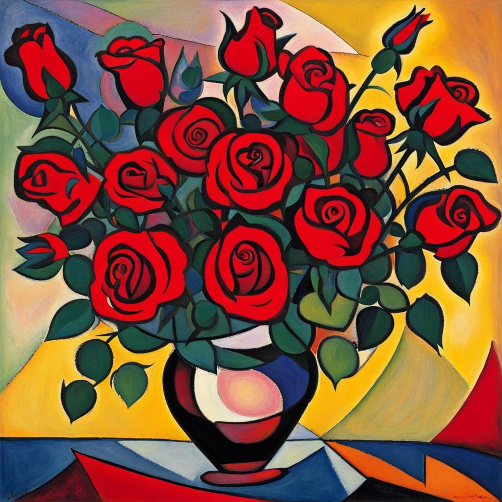 Kandinsky-Inspired Abstract Red Roses