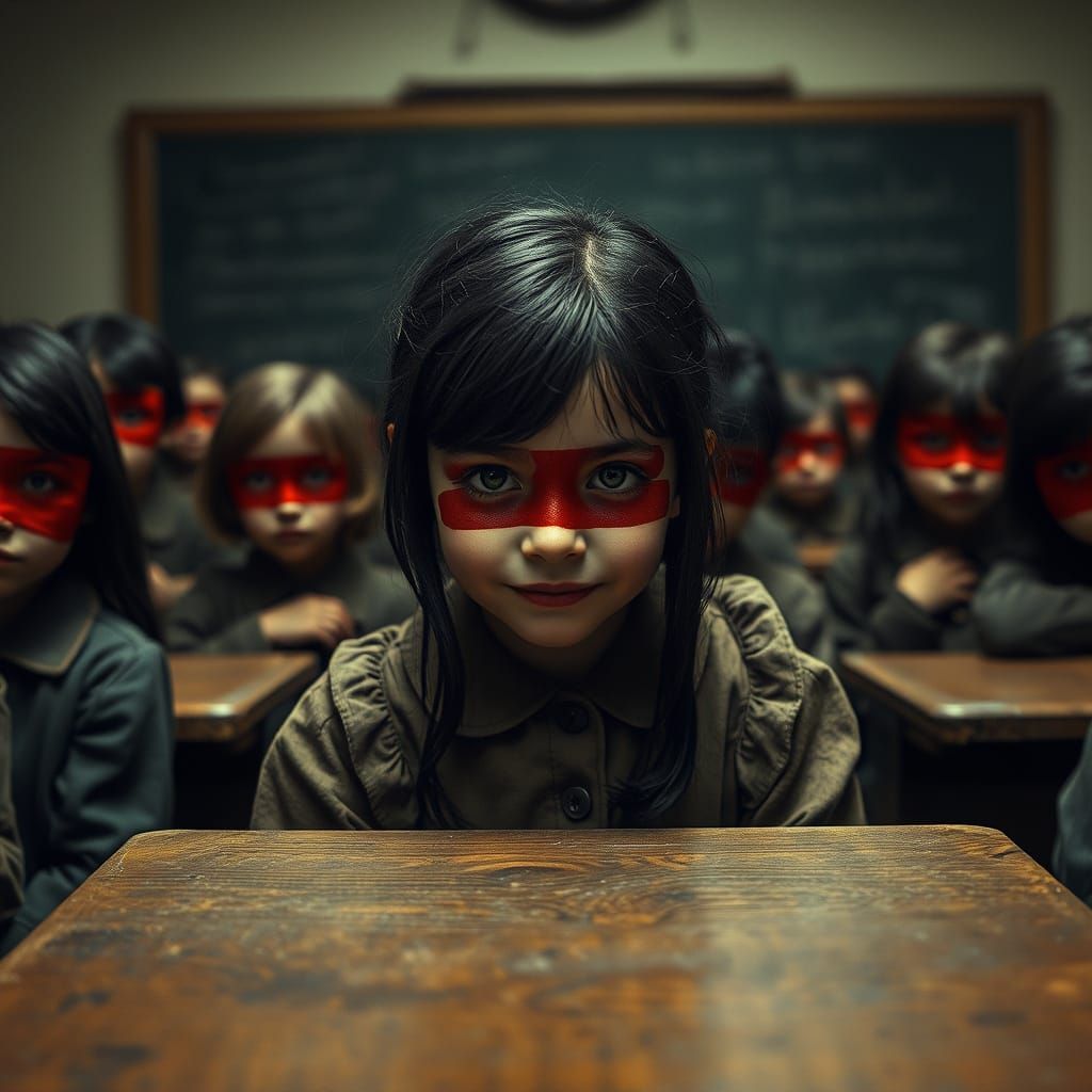 Mysterious Girl in a Haunted 1920s Classroom