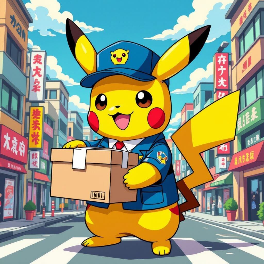 Pikachu Postal Worker in Pop Surrealist Style