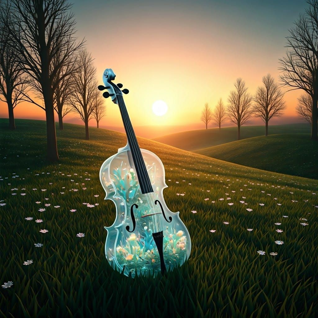Enchanted Cello in Whimsical Landscape