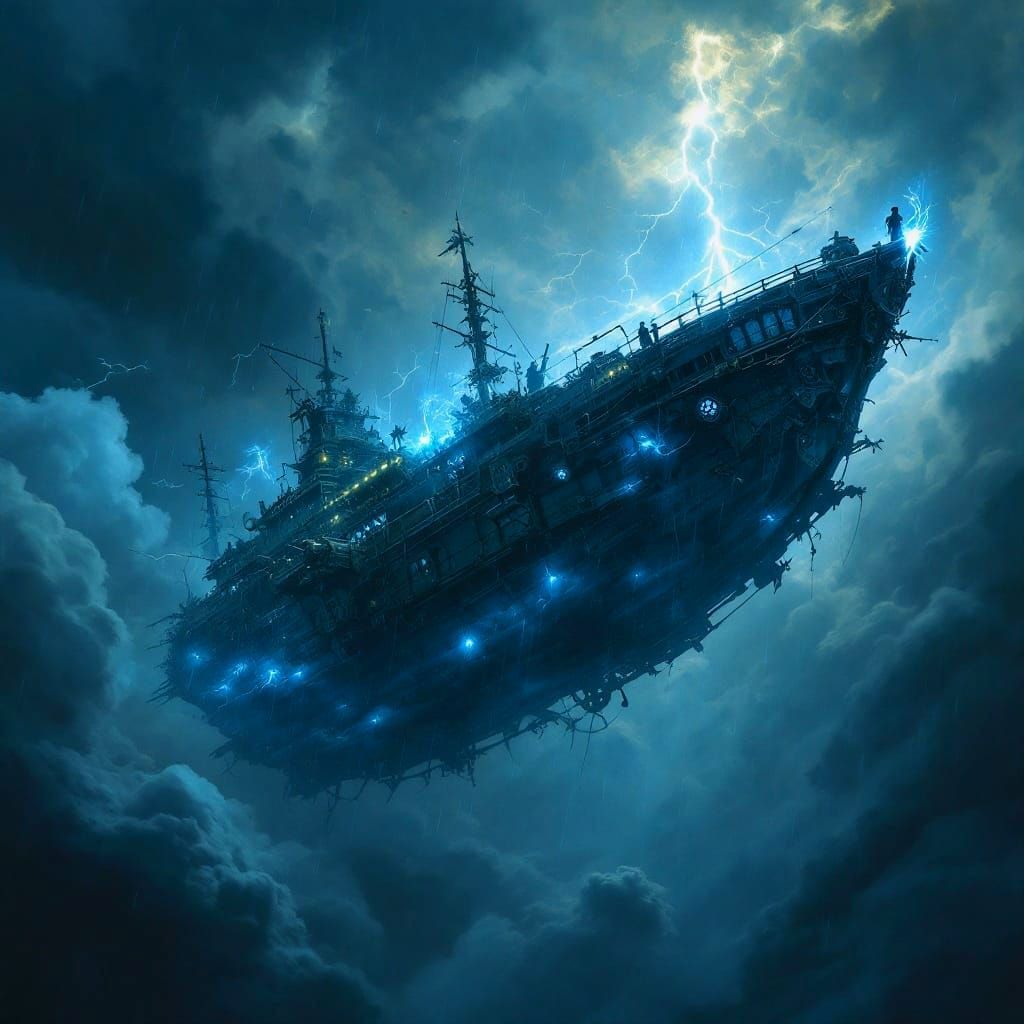 Ethereal Steampunk Predator in Ominous Sky