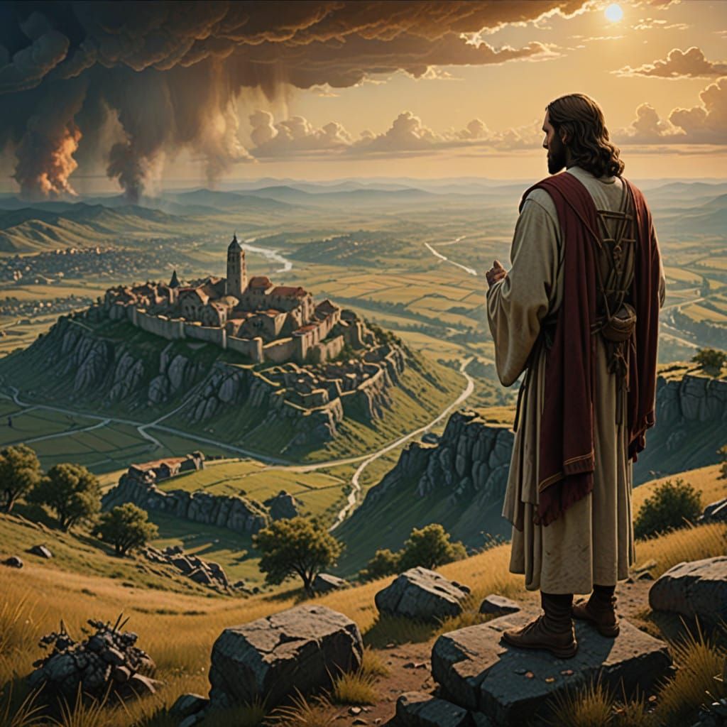 Jesus in Golden Light, Praying Over Turbulent Lands in Cinem...