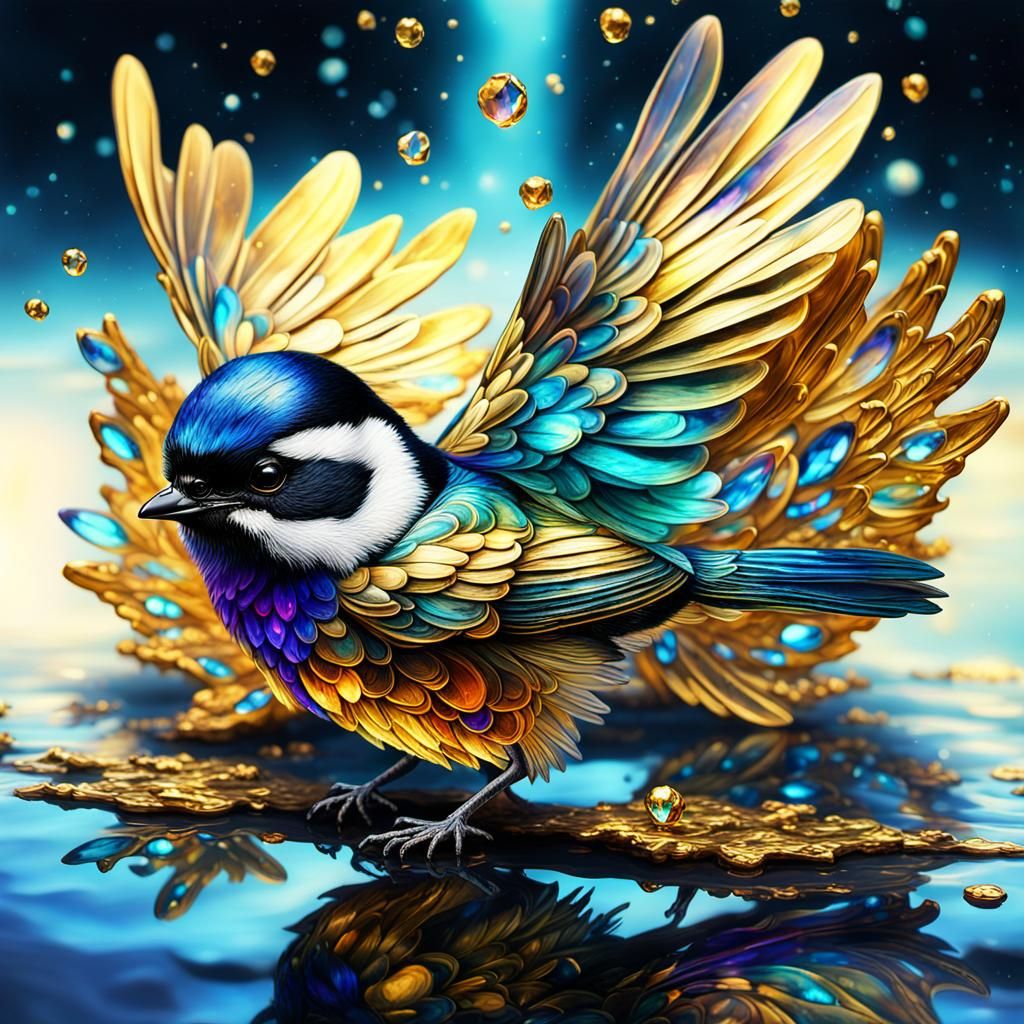 Bioluminescent Chickadee with Crystal Effects: Digital Paint...