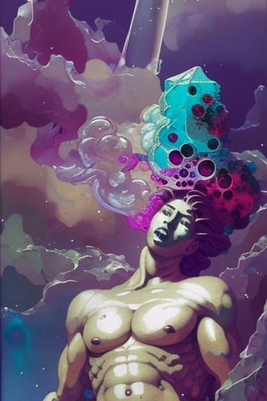 Vaporwave Hercules Portrait in Shattered Glass