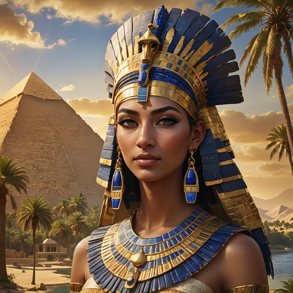 Egyptian Queen Kleopatra Neferti Portrait in Matte Painting