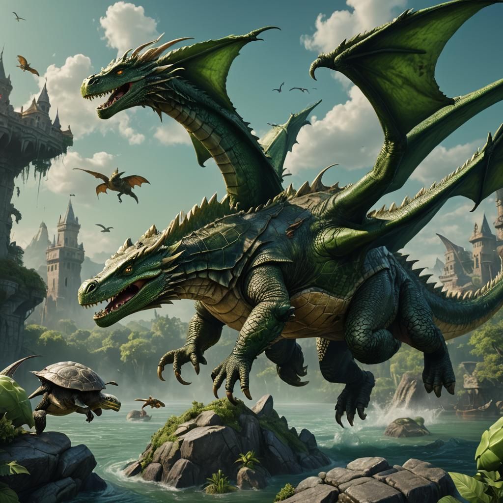Green Dragon with Razor Shell: Fantasy Concept Art
