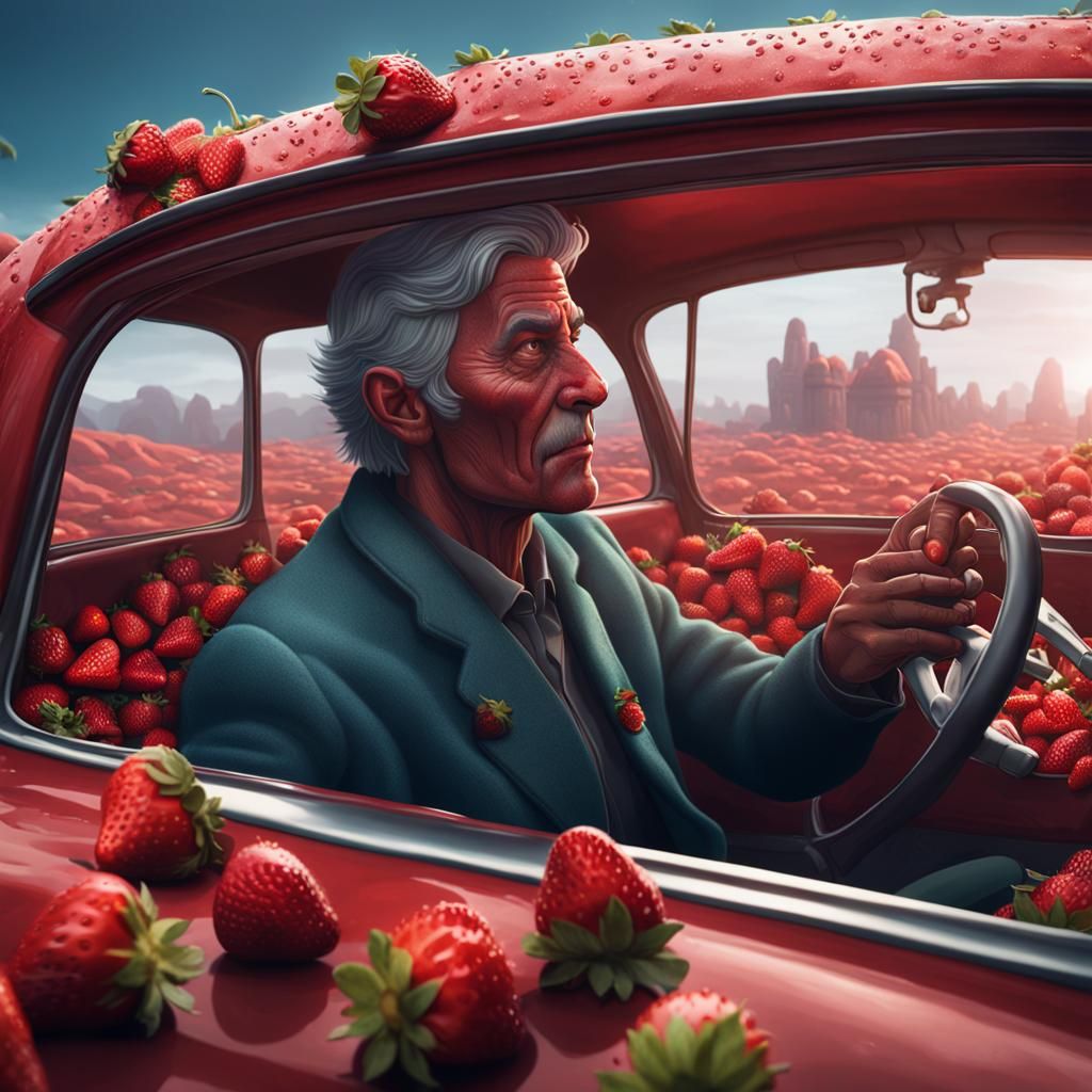 Man Eating Strawberry: Detailed Matte Painting