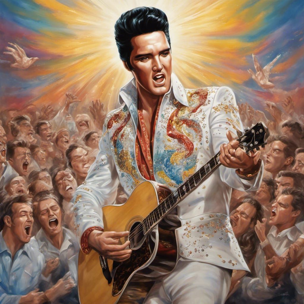 Elvis Presley Sings in Heaven: Hyperrealistic Concept Art