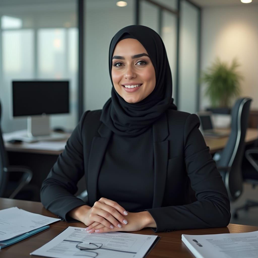 Professional Woman in Hijab in Modern Office