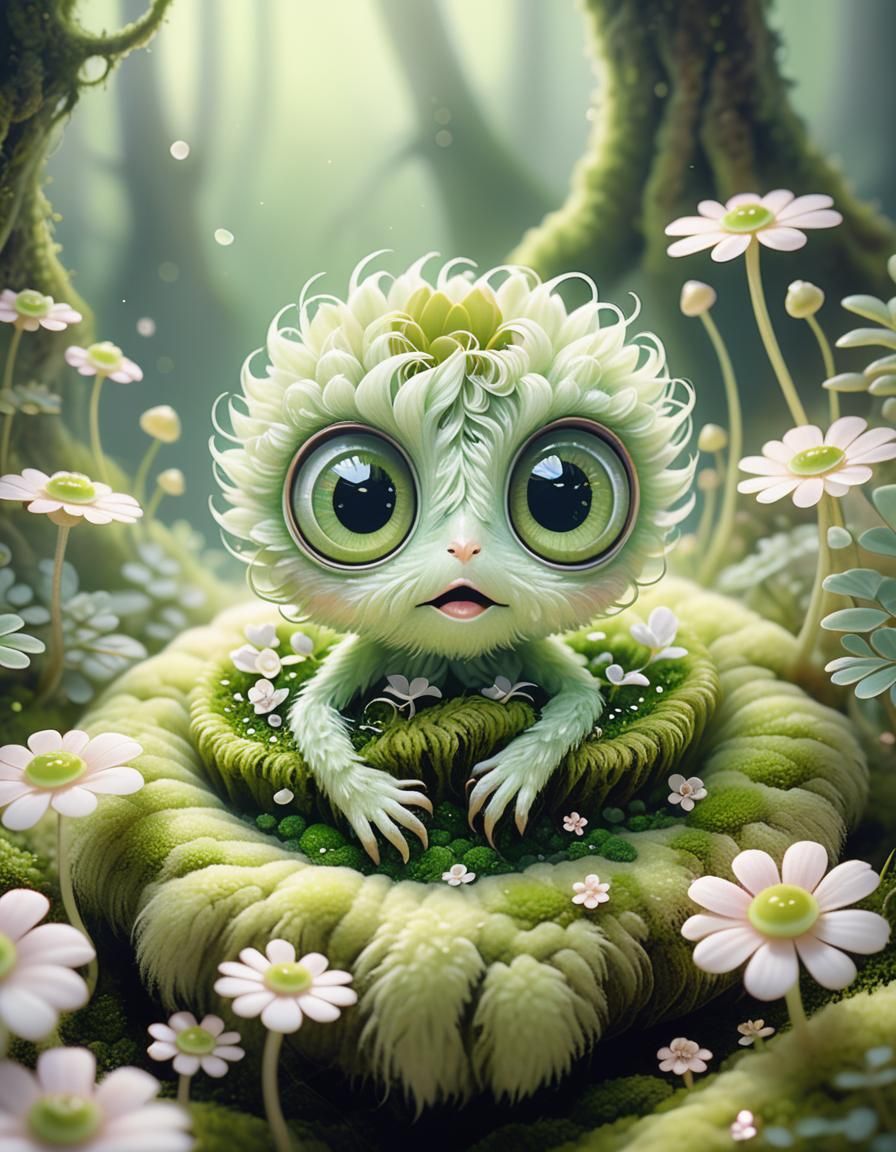 Dreamlike Pastel Illustration of a Cute Plant Creature