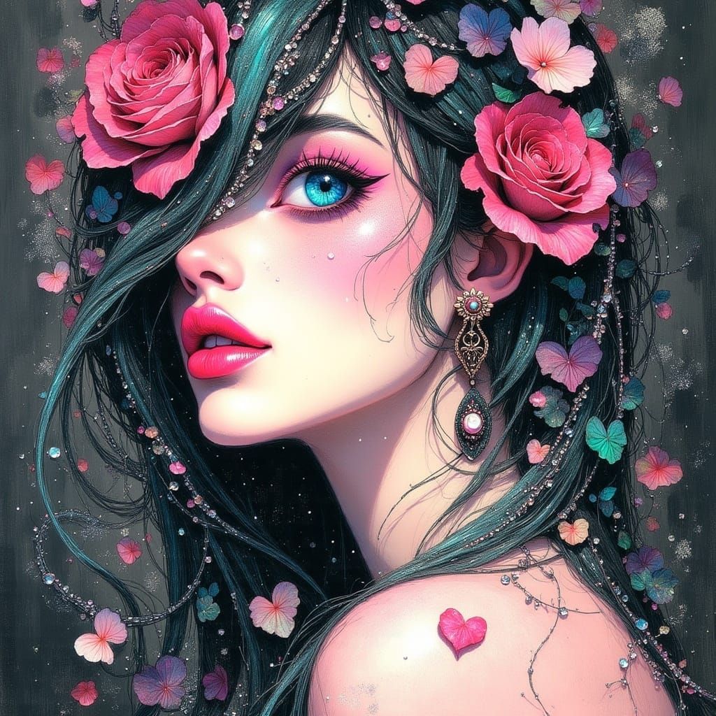 Stunning cartoon portrait of a beautiful woman's face, rende...