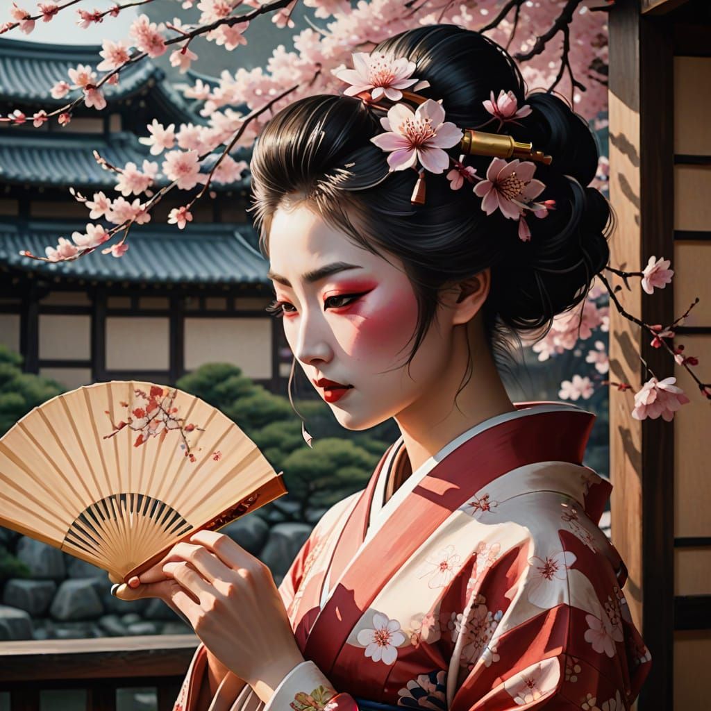 Edo Period Geisha in Chiaroscuro, Ukiyo-e Painting