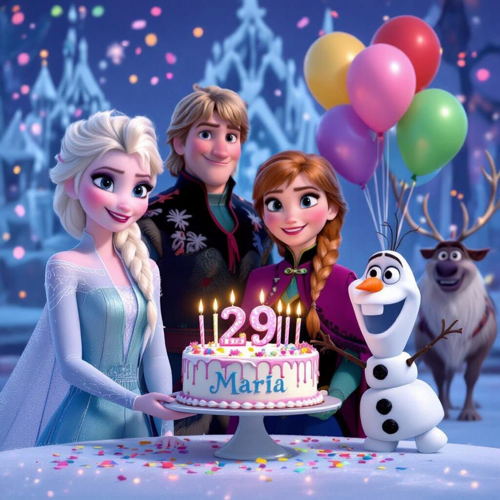 Frozen Birthday Scene with Elsa, Anna, and Olaf