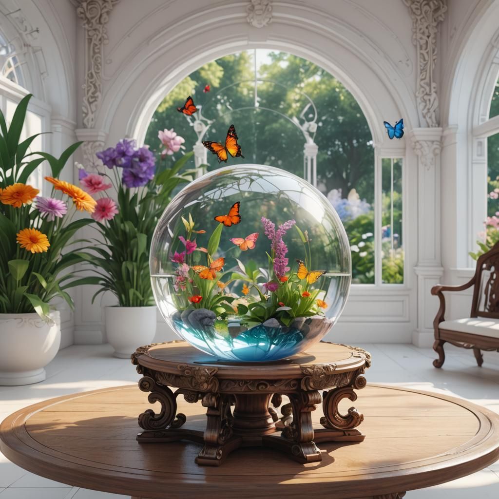 Glass Sphere Garden: Detailed 3D Anime Art
