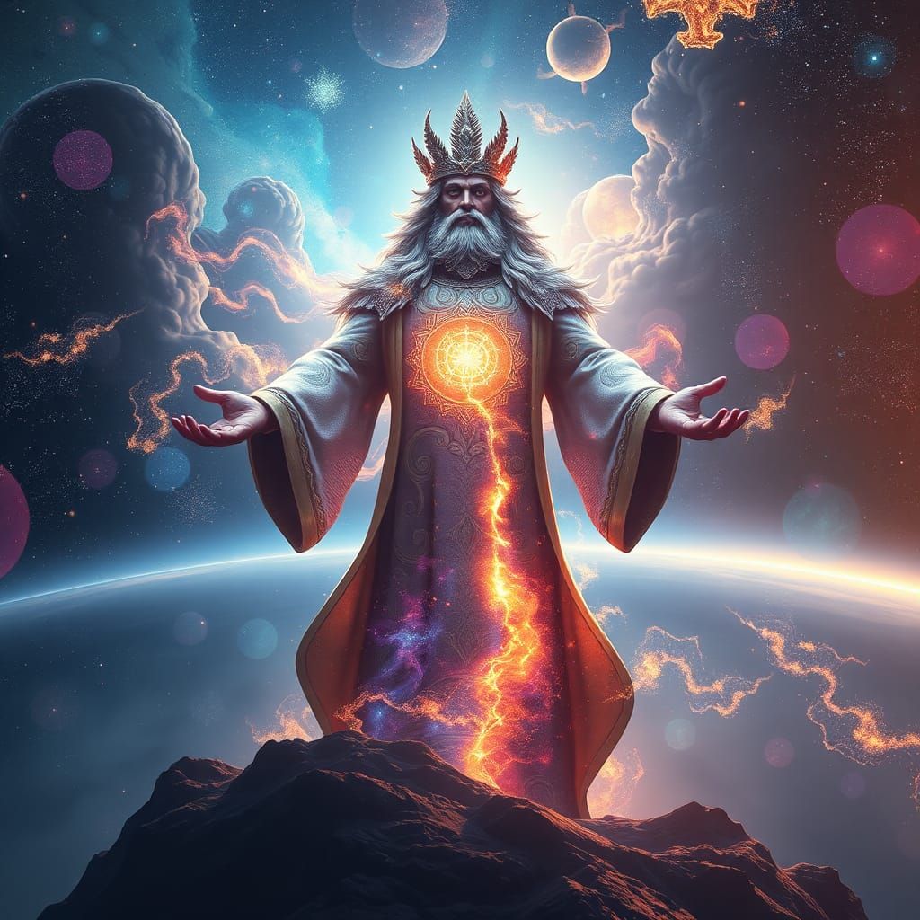 Colossal Deity Creating Universe in Digital Art Style