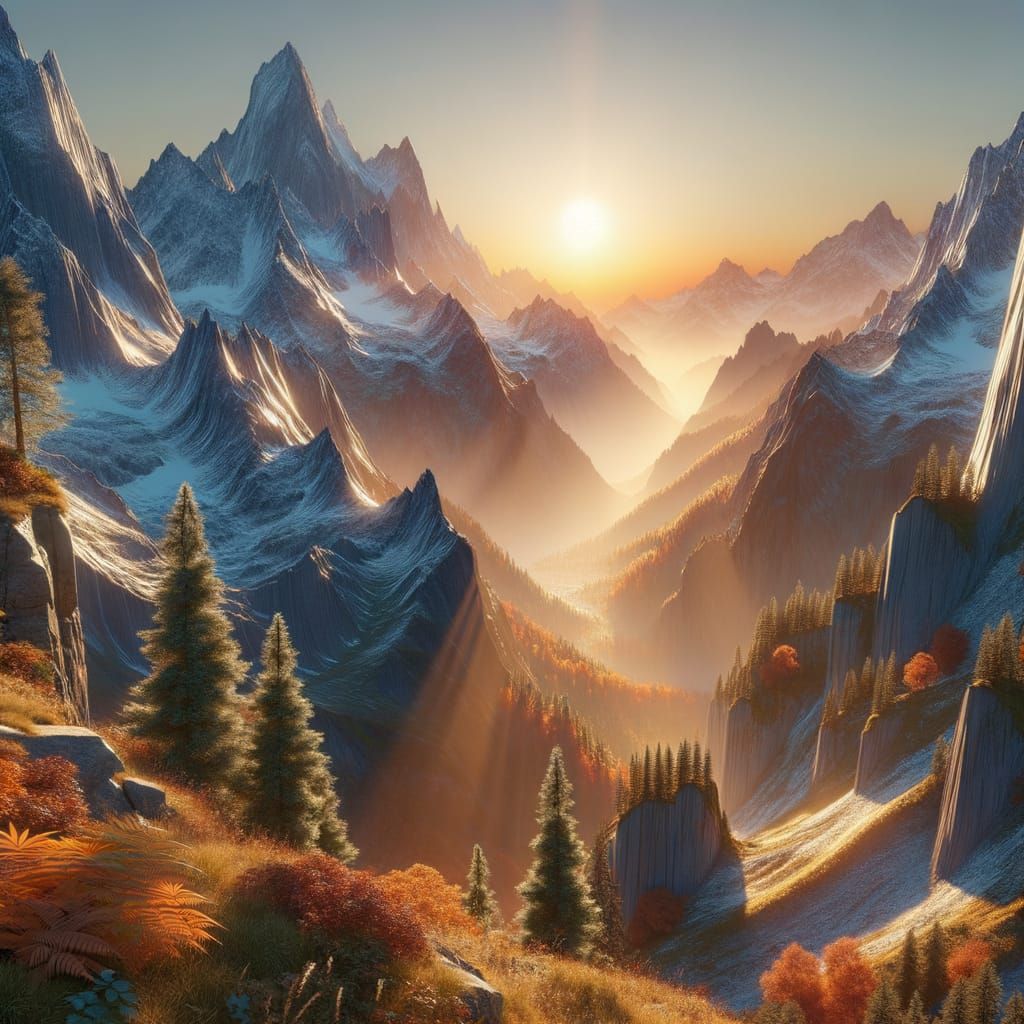 Magical Swiss Alps Autumn Sunset 3D Landscape