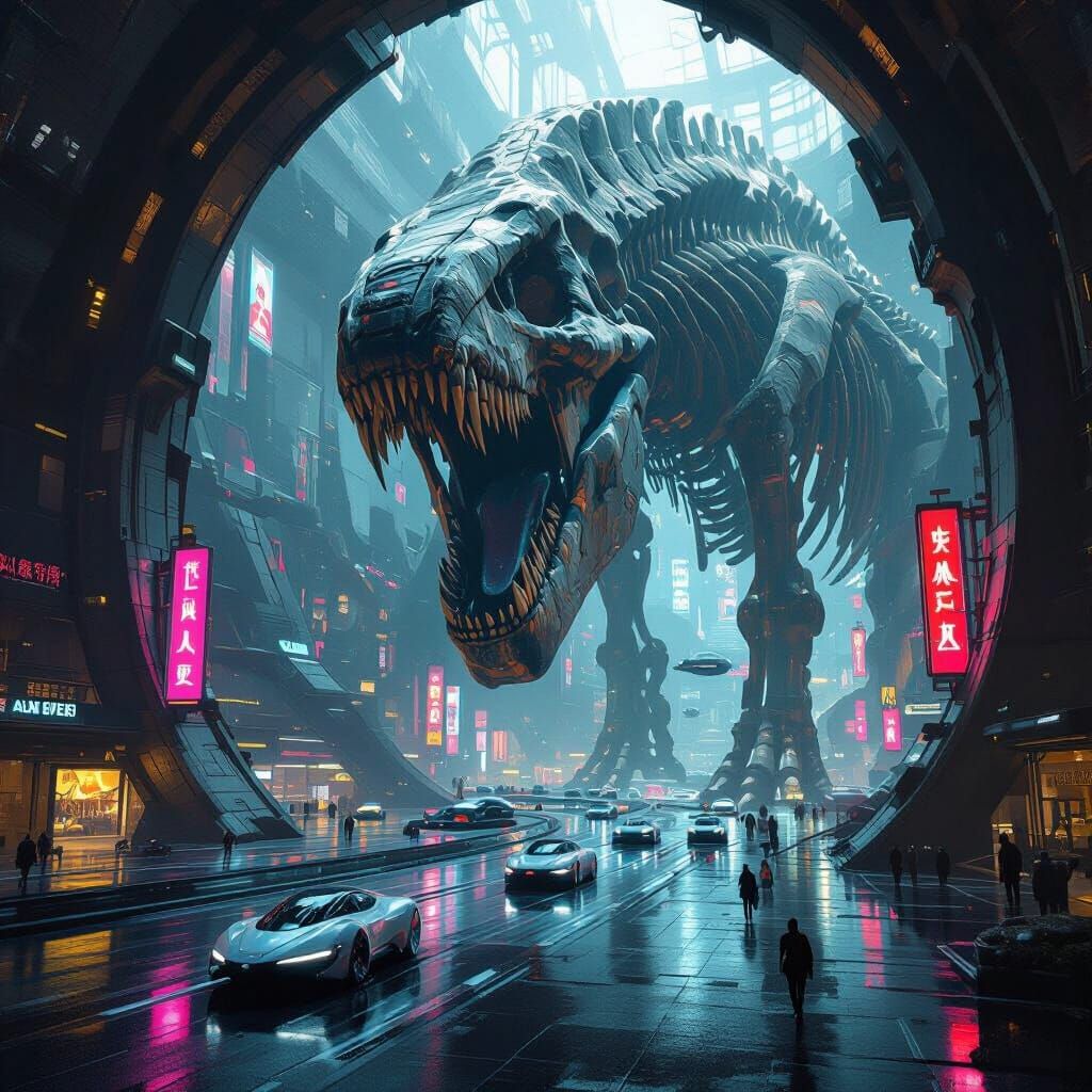 Futuristic City Inside Giant Prehistoric Skeleton