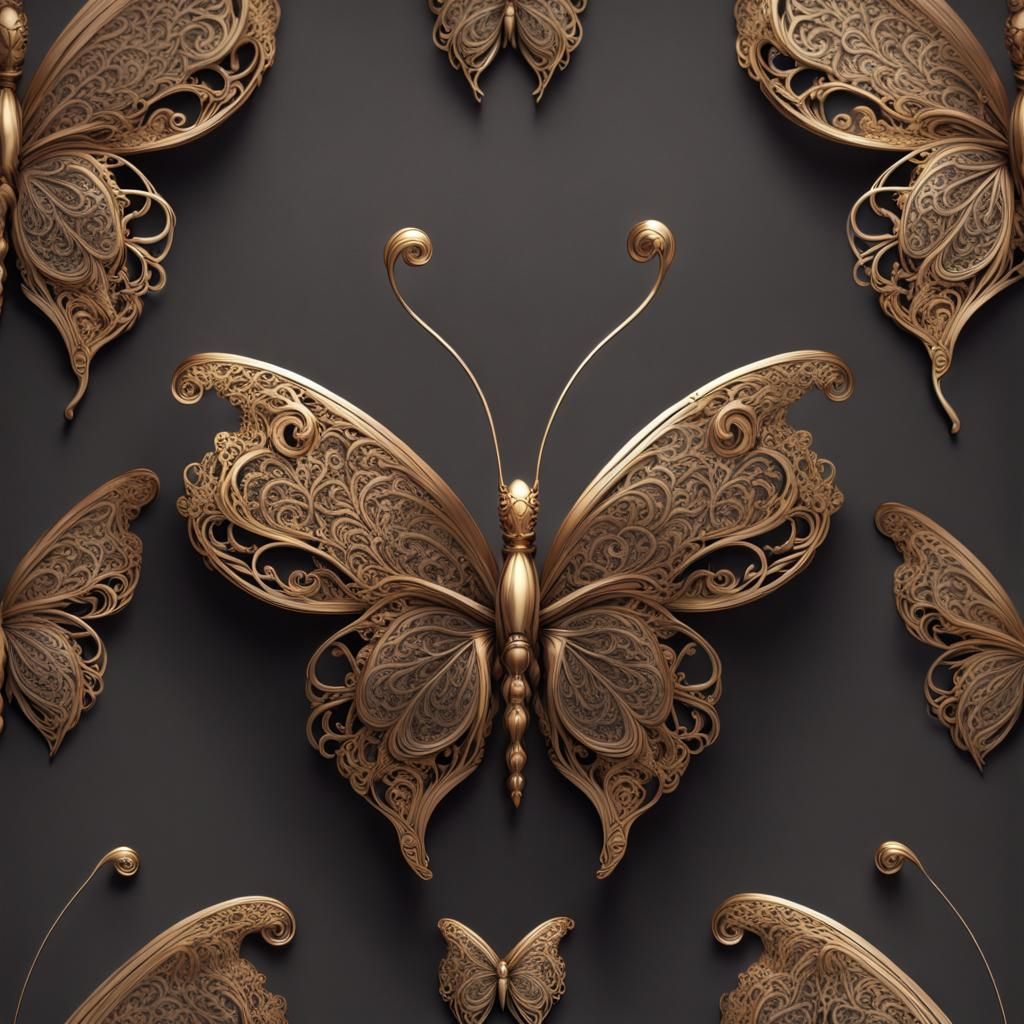 Bronze, Gold, and Silver Filigree Butterfly