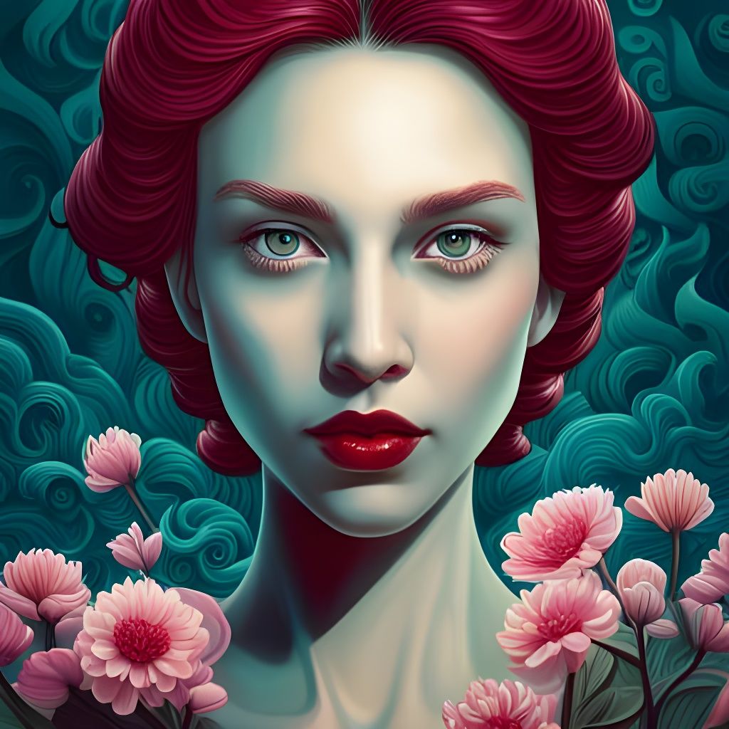 Young Woman in Floral Portrait by James Jean