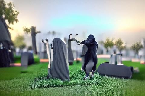 Grim Reaper's Dance in Graveyard Illustration