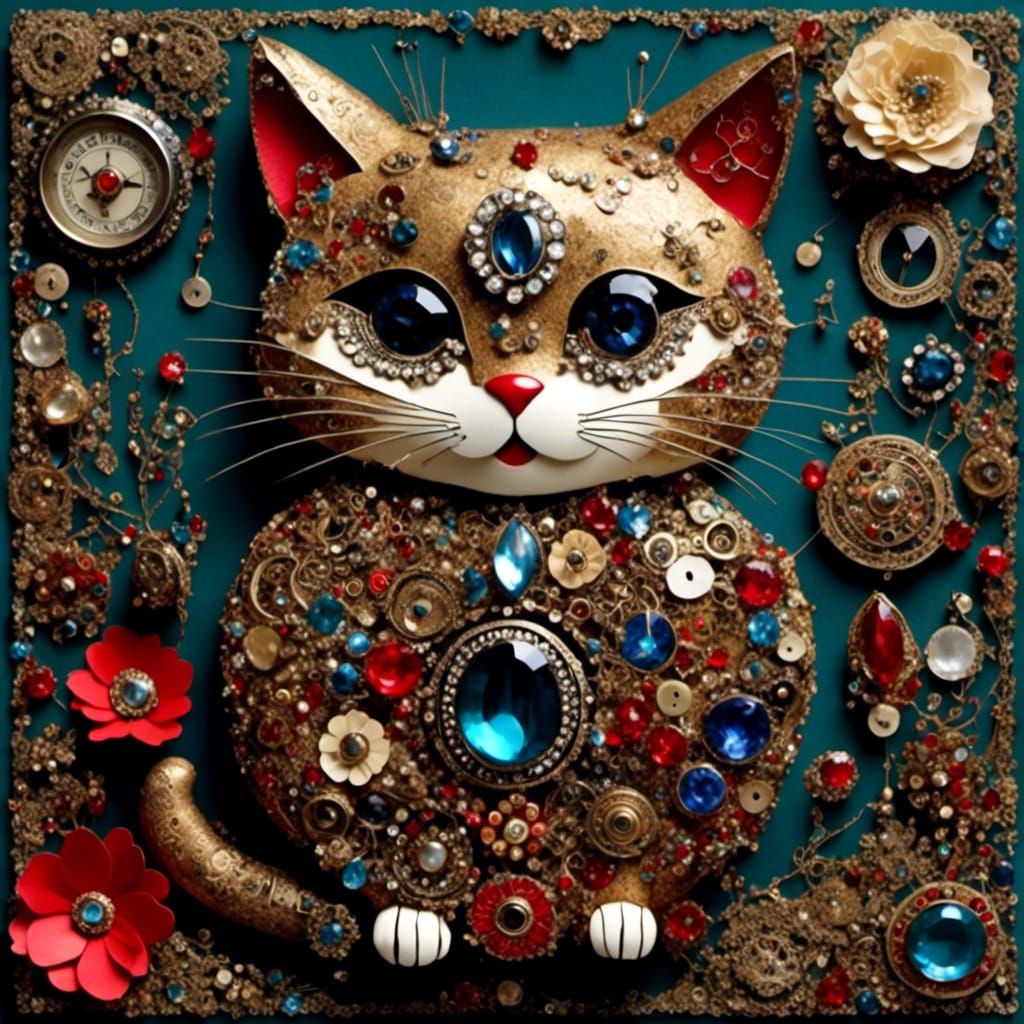 Mixed Media Matryoshka Cat Collage on Vellum