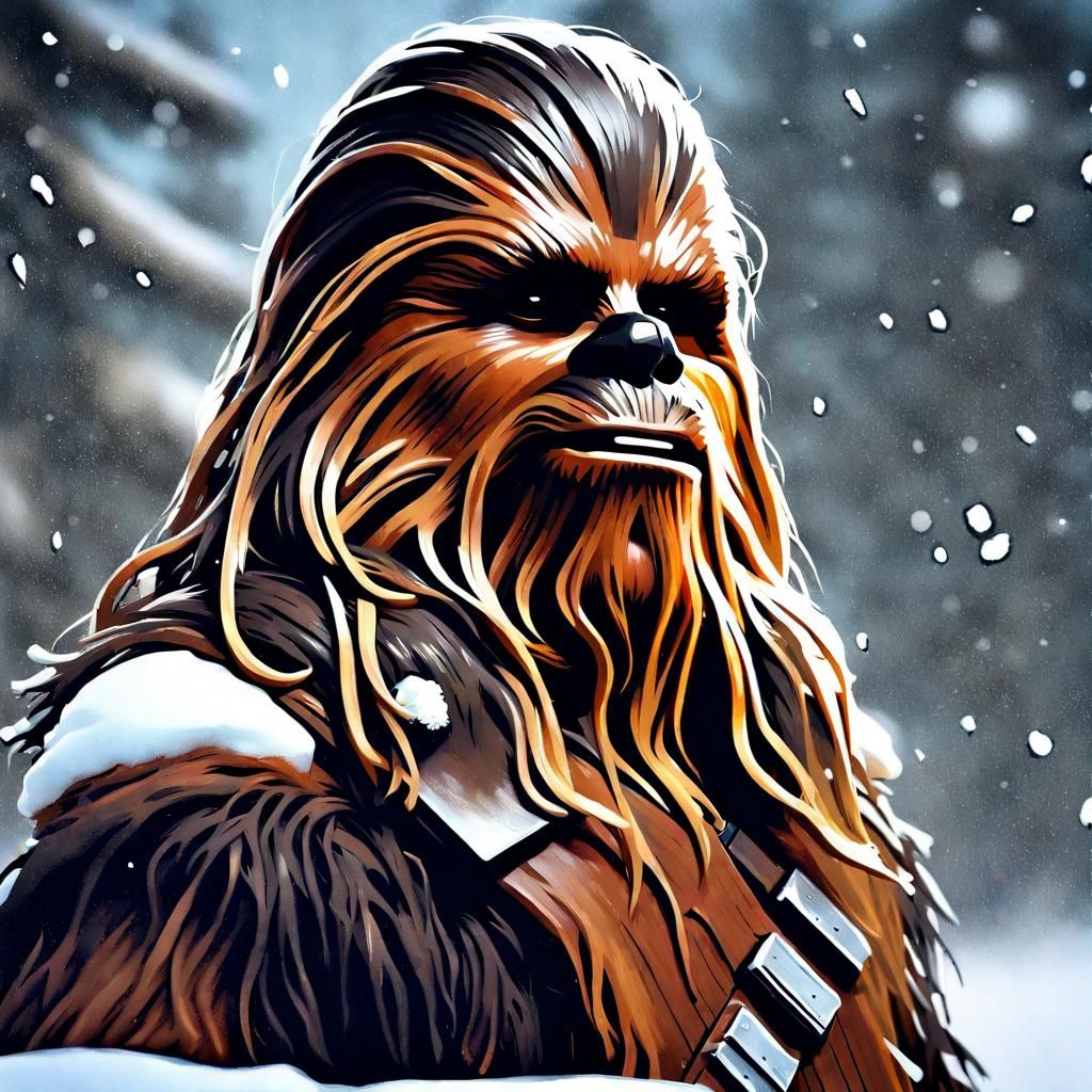 Chewbacca Portrait in Snow, Renaissance-Inspired 3D Art