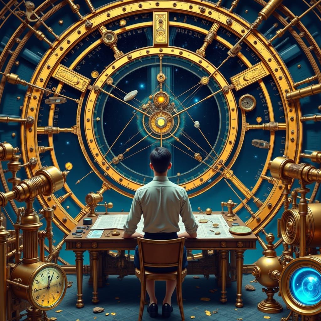 Cosmic Cartographer in Star Observatory: Art Nouveau Futuris...