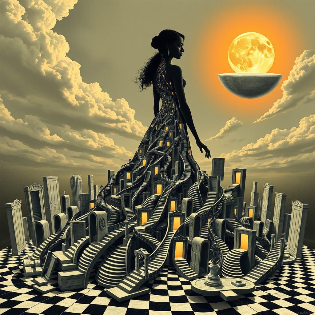 Surreal Infinity: Female Silhouette in Dreamscape