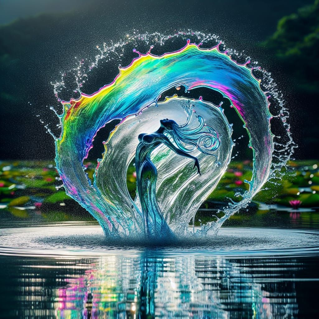 Water Dancer Emerges from Rainbow Lily Pond