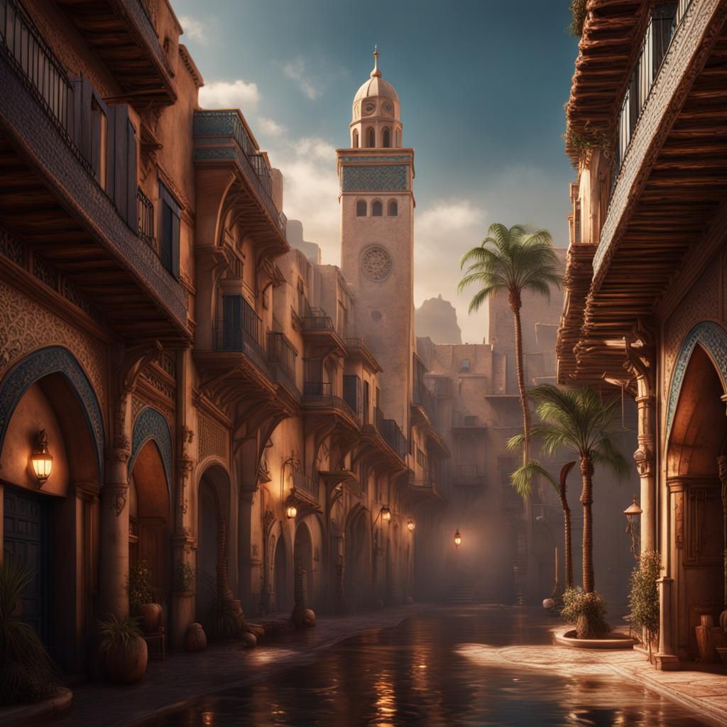 Detailed Matte Painting of Casablanca in Deep Color