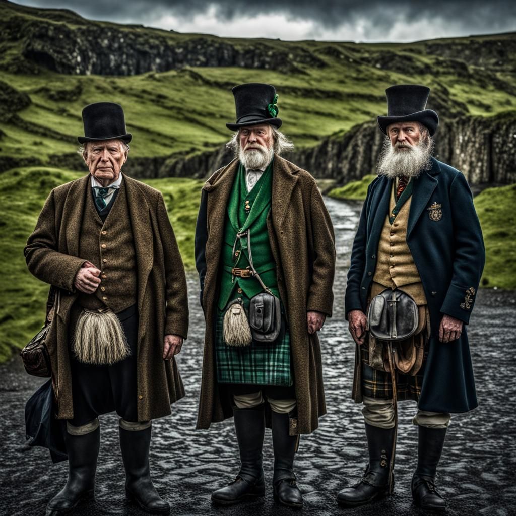 Irish, English, and Scottish Men in Hyperrealistic Style