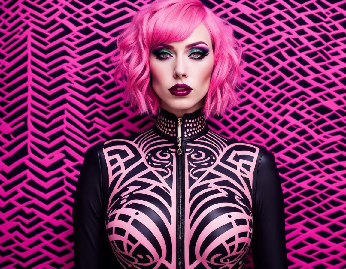 Pastel Goth Model with Tribal Tattoos