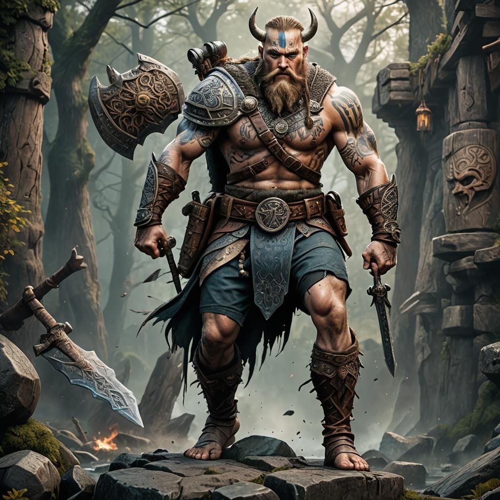 Viking Warrior with Tattoos: Detailed Matte Painting