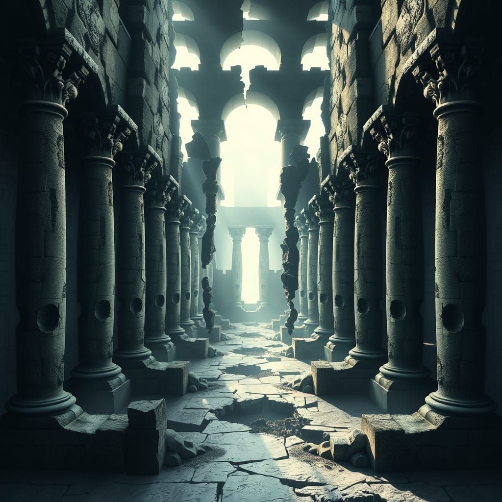 Gothic Ruin Pattern for Sock Design in Beksiński Style