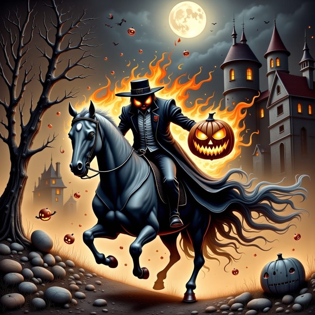 Headless Horseman on Spectral Steed with Jack-o'-Lantern