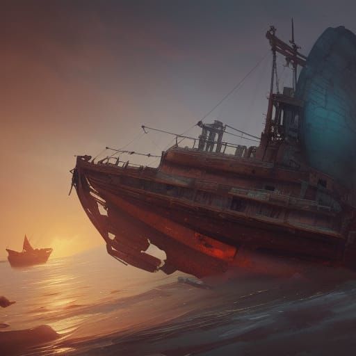 Shipwreck Concept Art in Hyperdetailed Style