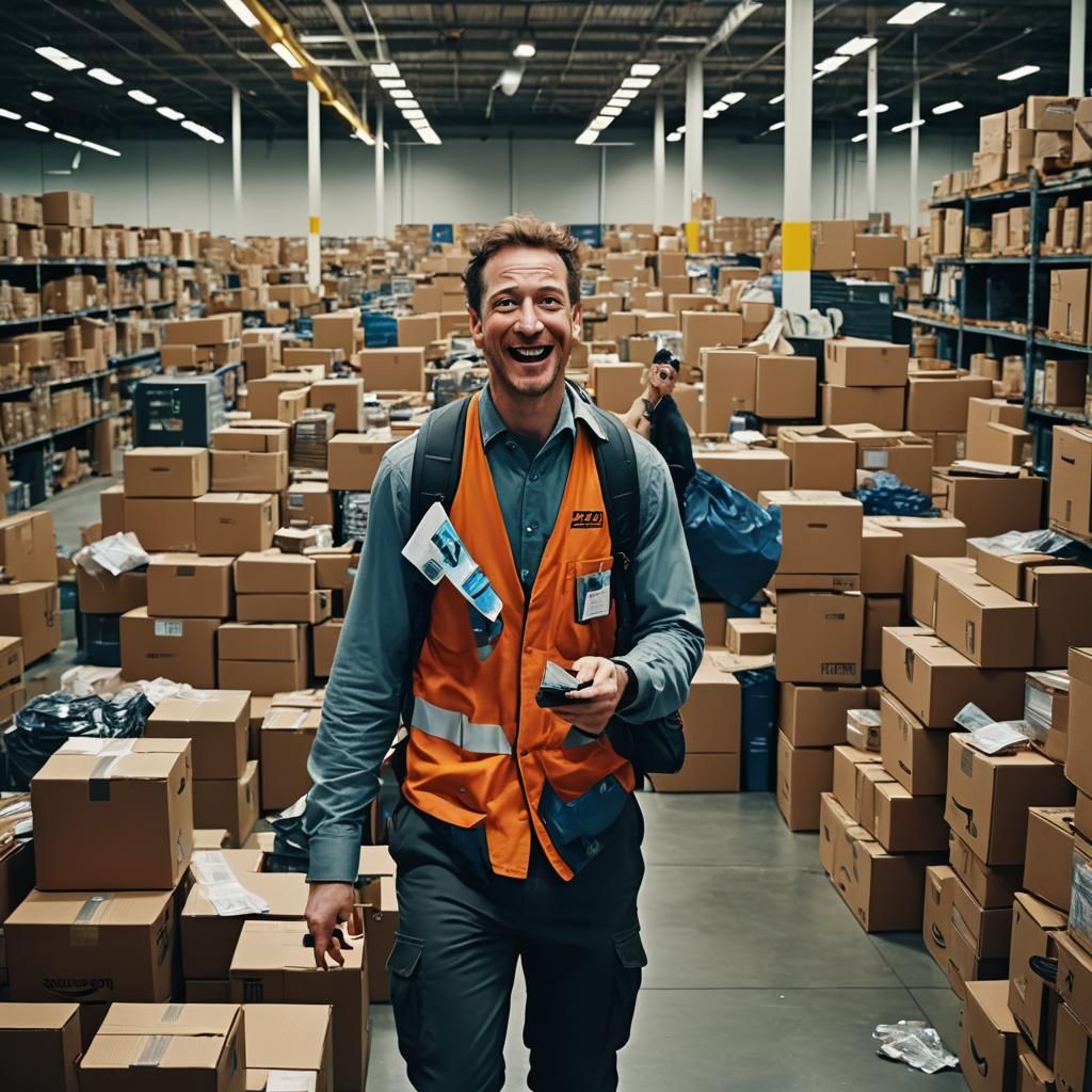 Joyful Amazon Employee Quits: Cinematic Film Still